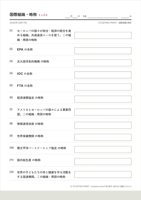 国際組織・略称メーカーの見本（A4・1枚目）