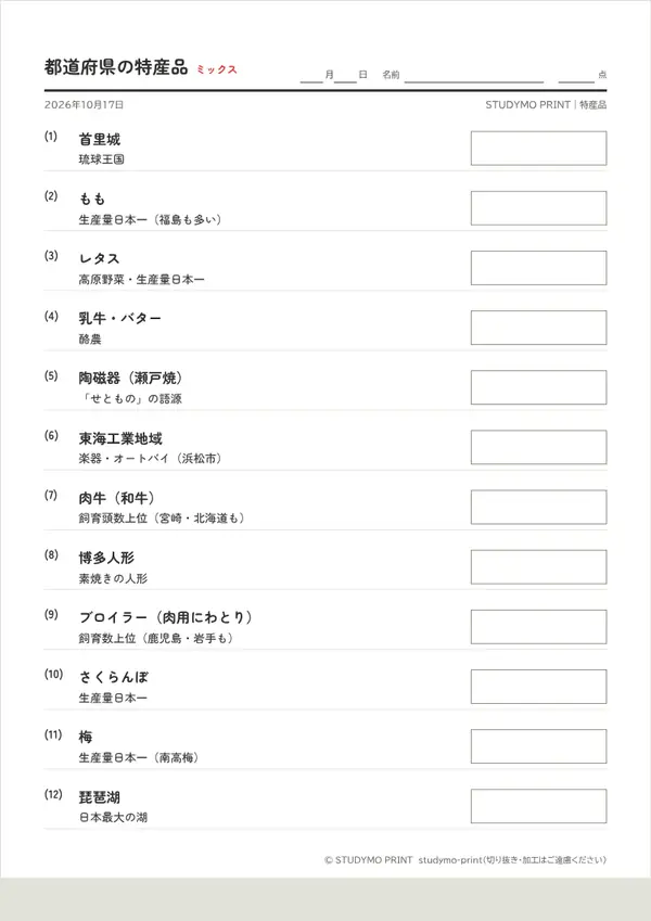 都道府県の特産品メーカーの見本（A4・1枚目）
